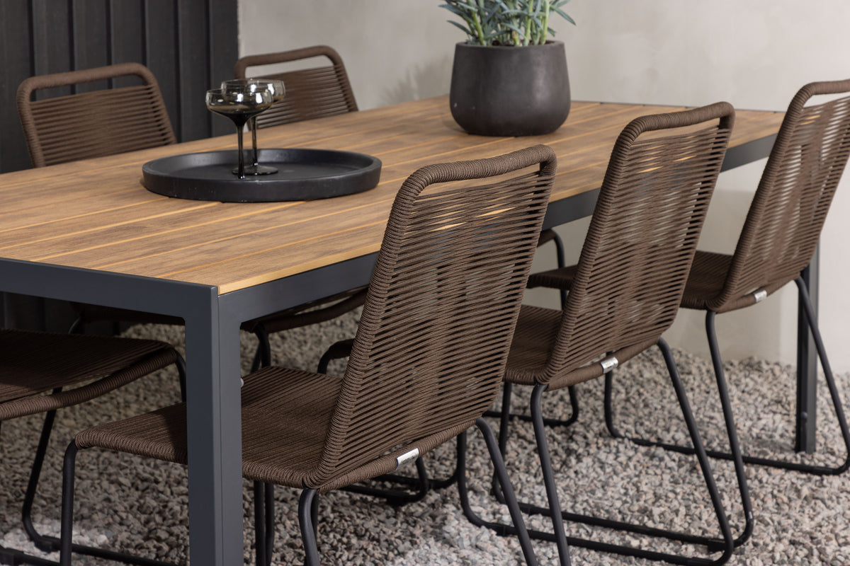Venture Design Break & Lindos Rektangulära Matbord 205x90x74 Natur + Matstolar Brun