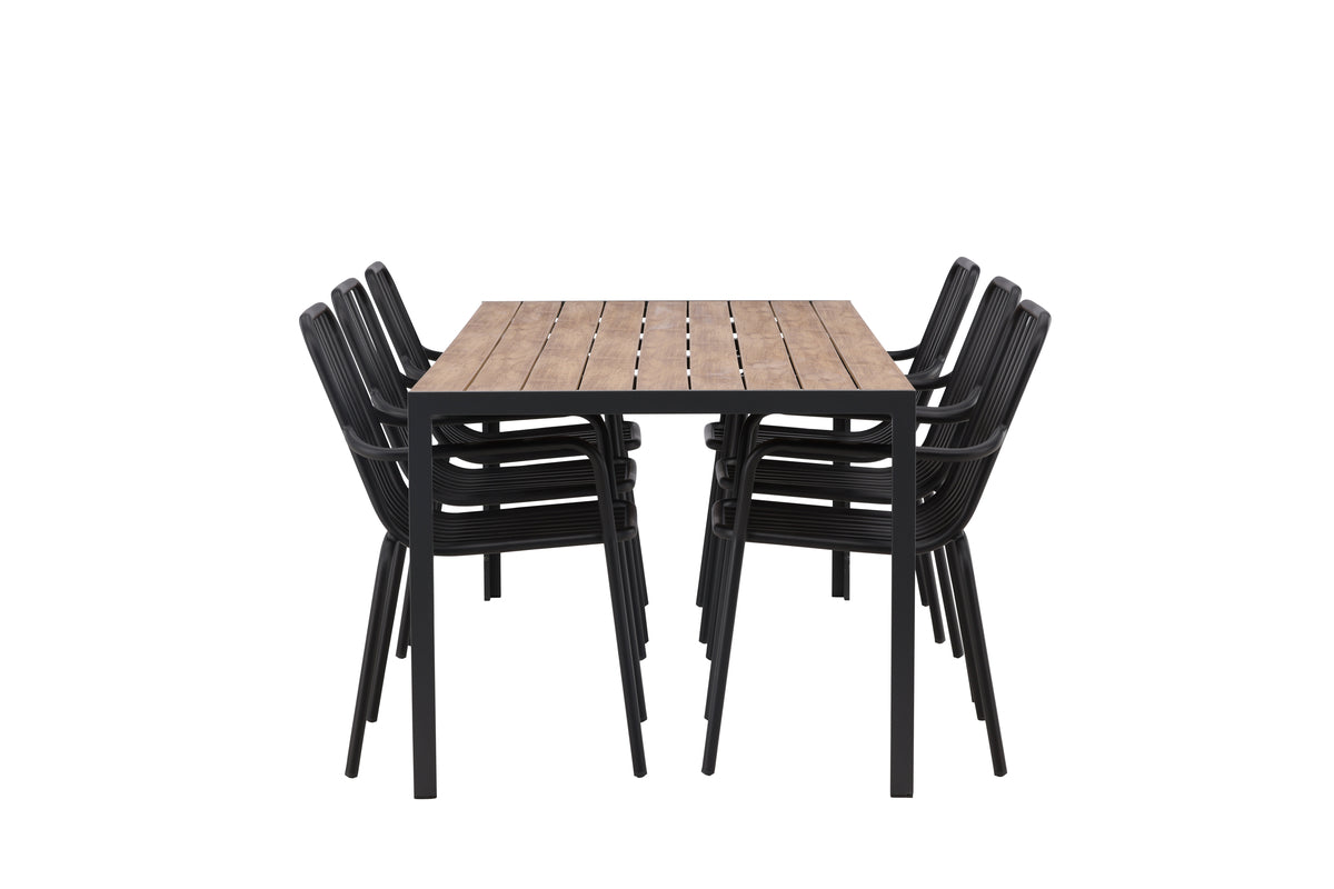 Venture Design Break & Peking Rektangulära Matbord 205 x 90 Natur + Matstolar 2-pack Svart