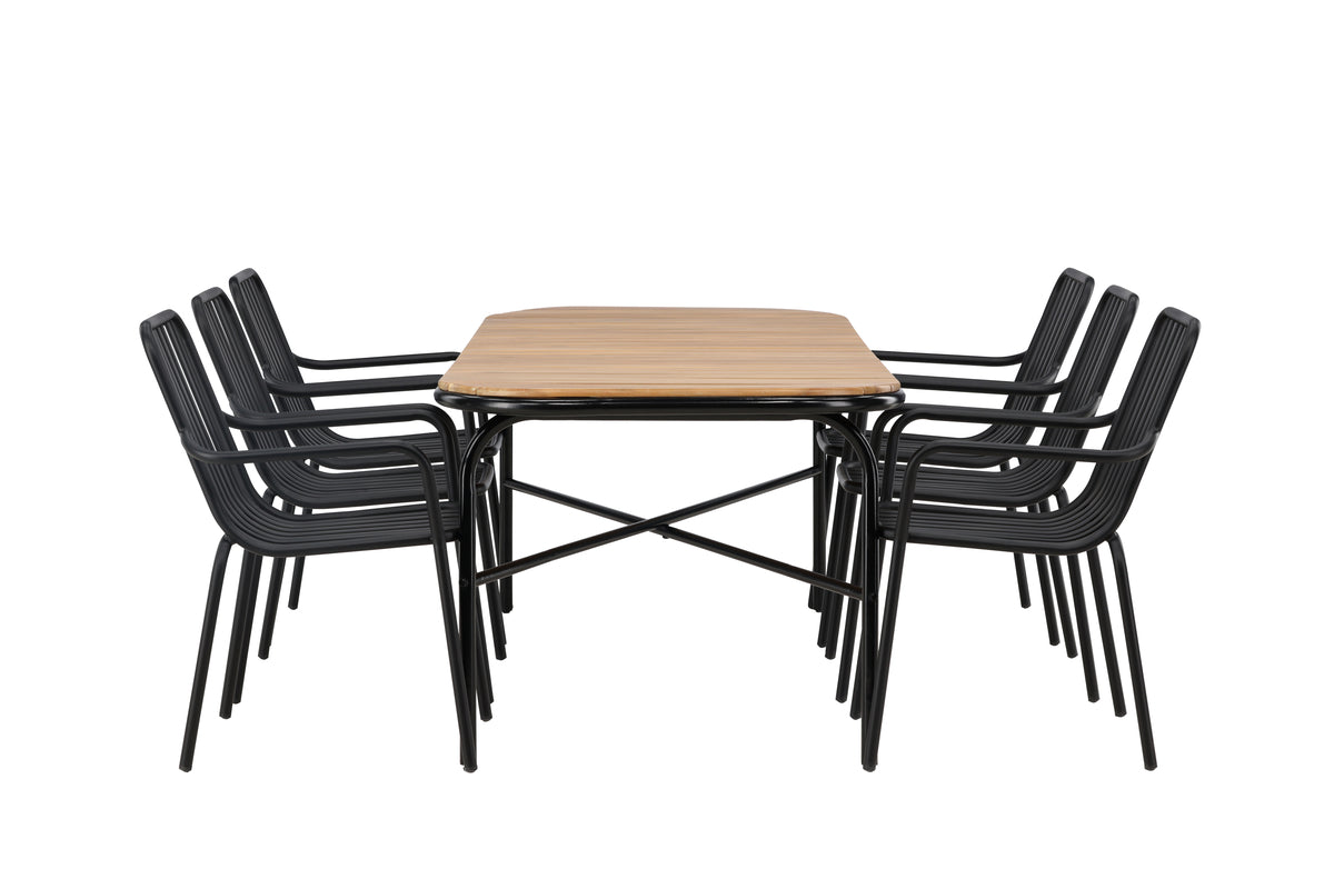 Venture Design Holmbeck & Peking Rektangulära Matbord 200 x 90 Natur + Matstolar 2-pack Svart