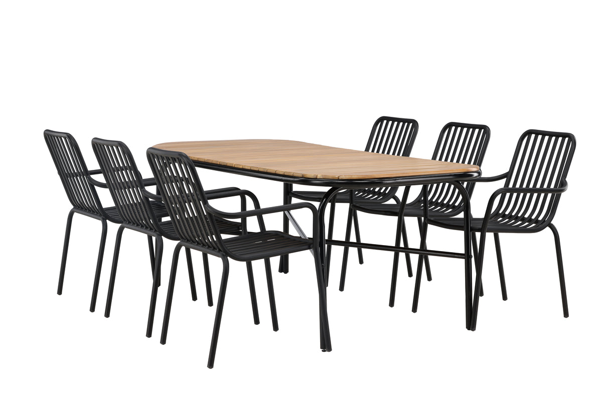 Venture Design Holmbeck & Peking Rektangulära Matbord 200 x 90 Natur + Matstolar 2-pack Svart