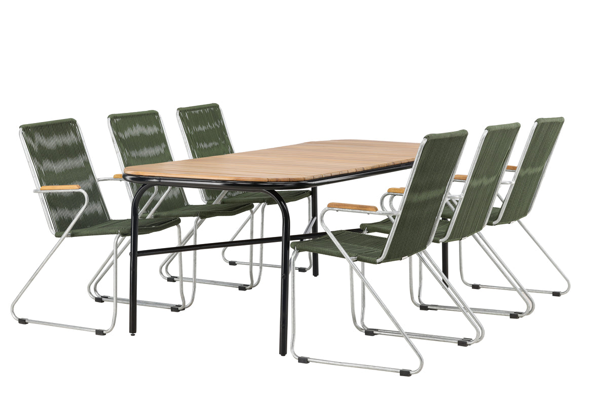 Venture Design Holmbeck & Bois Rektangulära Matbord 200 x 90 Natur + Matstolar 2-pack Grön