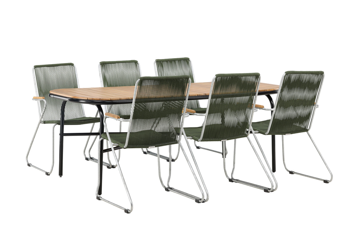 Venture Design Holmbeck & Bois Rektangulära Matbord 200 x 90 Natur + Matstolar 2-pack Grön