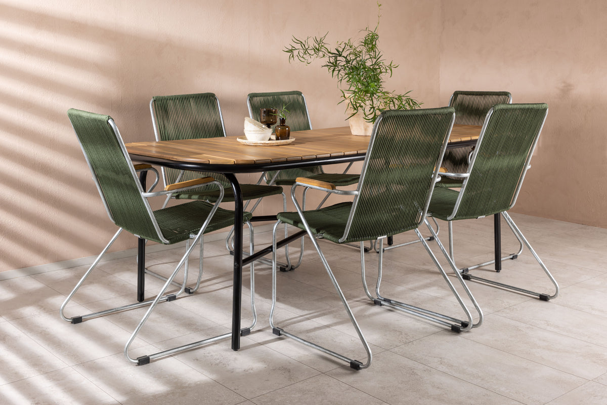 Venture Design Holmbeck & Bois Rektangulära Matbord 200 x 90 Natur + Matstolar 2-pack Grön