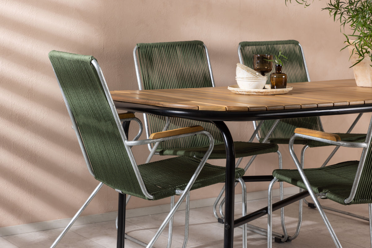 Venture Design Holmbeck & Bois Rektangulära Matbord 200 x 90 Natur + Matstolar 2-pack Grön