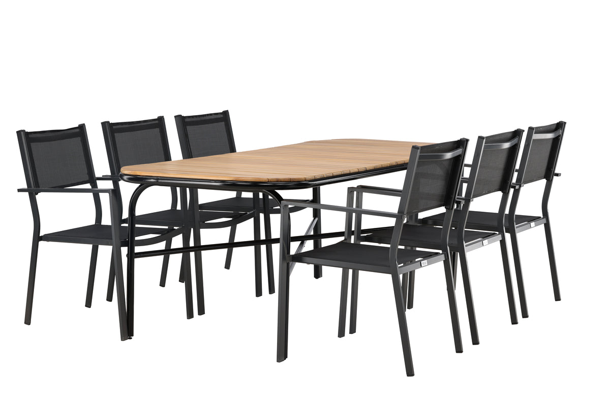 Venture Design Copacabana & Holmbeck Matstolar 2-pack Svart + Rektangulära Matbord 200 x 90 Natur