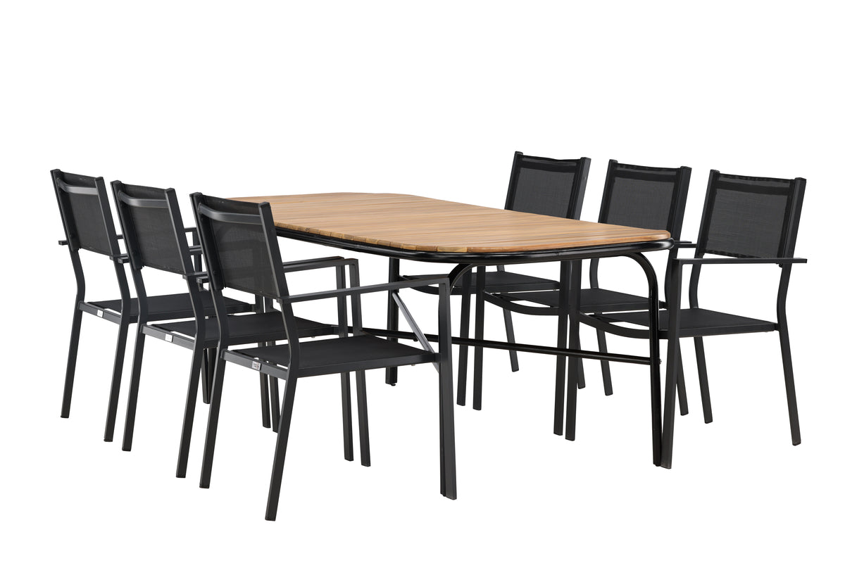 Venture Design Copacabana & Holmbeck Matstolar 2-pack Svart + Rektangulära Matbord 200 x 90 Natur