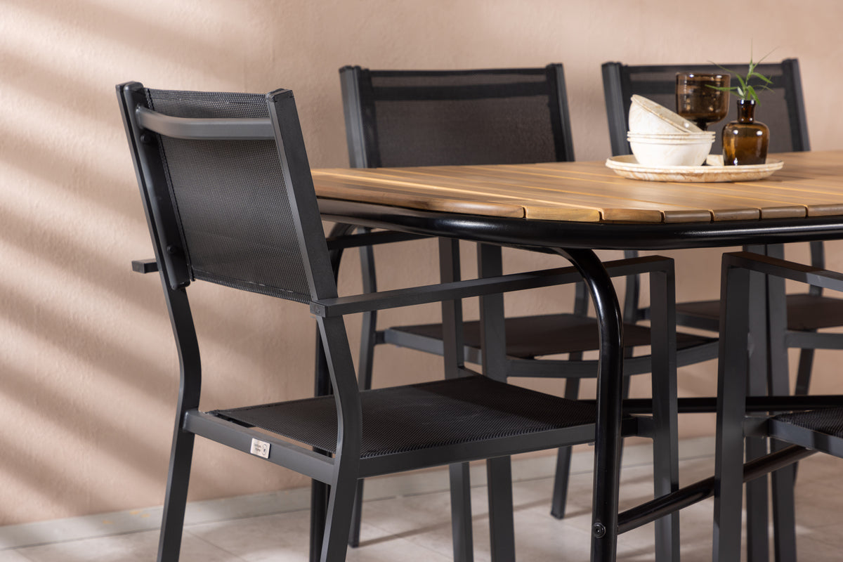 Venture Design Copacabana & Holmbeck Matstolar 2-pack Svart + Rektangulära Matbord 200 x 90 Natur