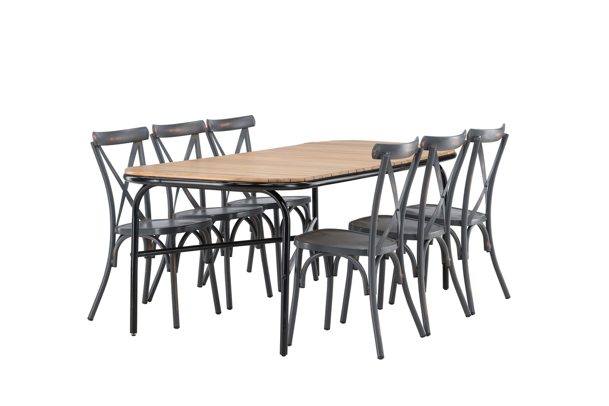 Venture Design Holmbeck & Tablas Rektangulära Matbord 200 x 90 Natur + Matstolar 2-pack Mörkgrå