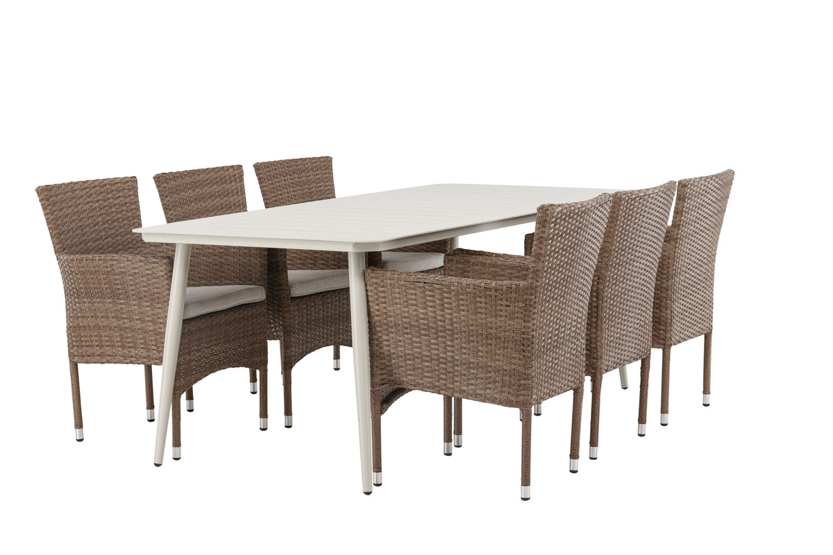 Venture Design Lina & Malina Rektangulära Matbord 200 x 90 Beige + Matstolar 2-pack Natur
