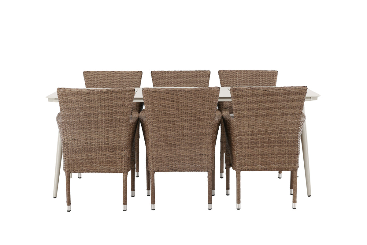 Venture Design Lina & Malina Rektangulära Matbord 200 x 90 Beige + Matstolar 2-pack Natur