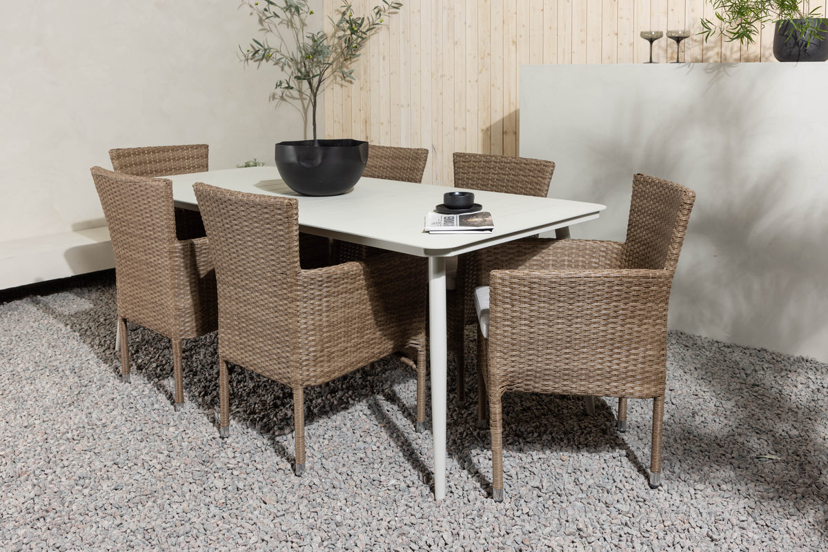 Venture Design Lina & Malina Rektangulära Matbord 200 x 90 Beige + Matstolar 2-pack Natur