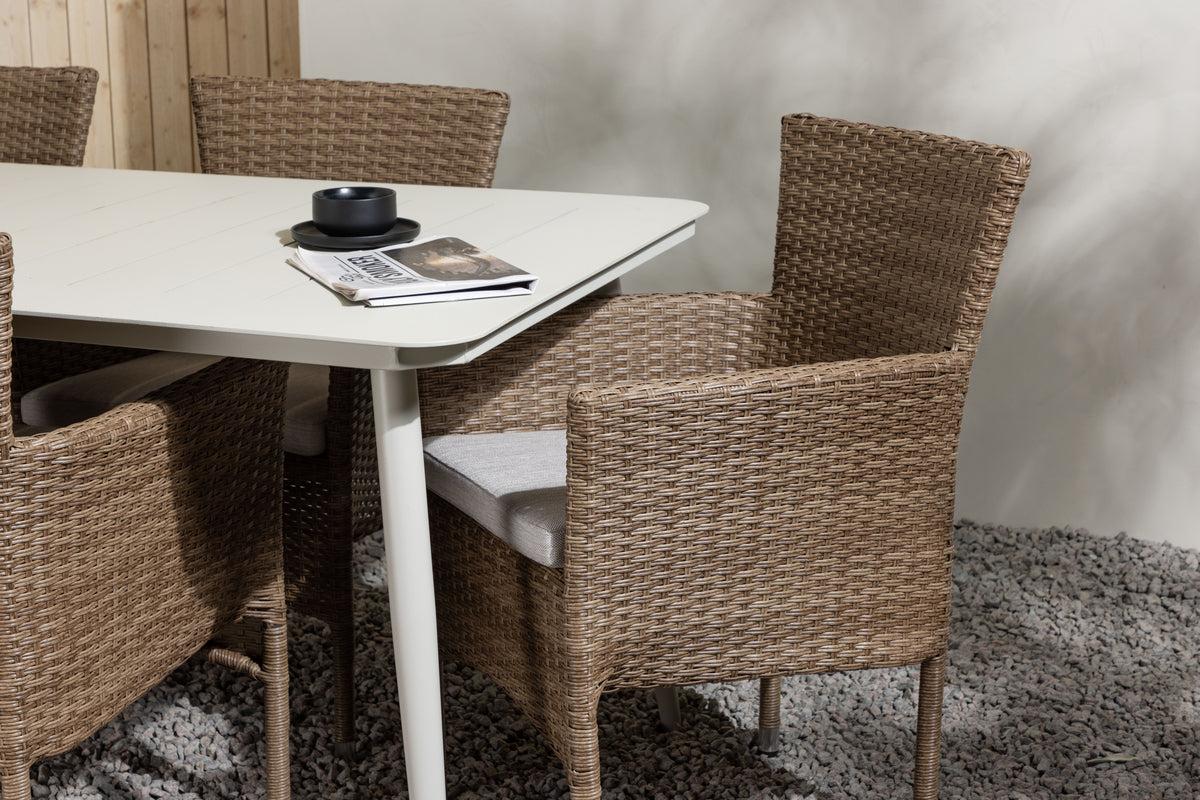 Venture Design Lina & Malina Rektangulära Matbord 200 x 90 Beige + Matstolar 2-pack Natur