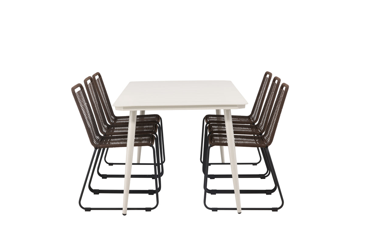 Venture Design Lina & Lindos Rektangulära Matbord 200 x 90 Beige + Matstolar 2-pack Brun/Svart