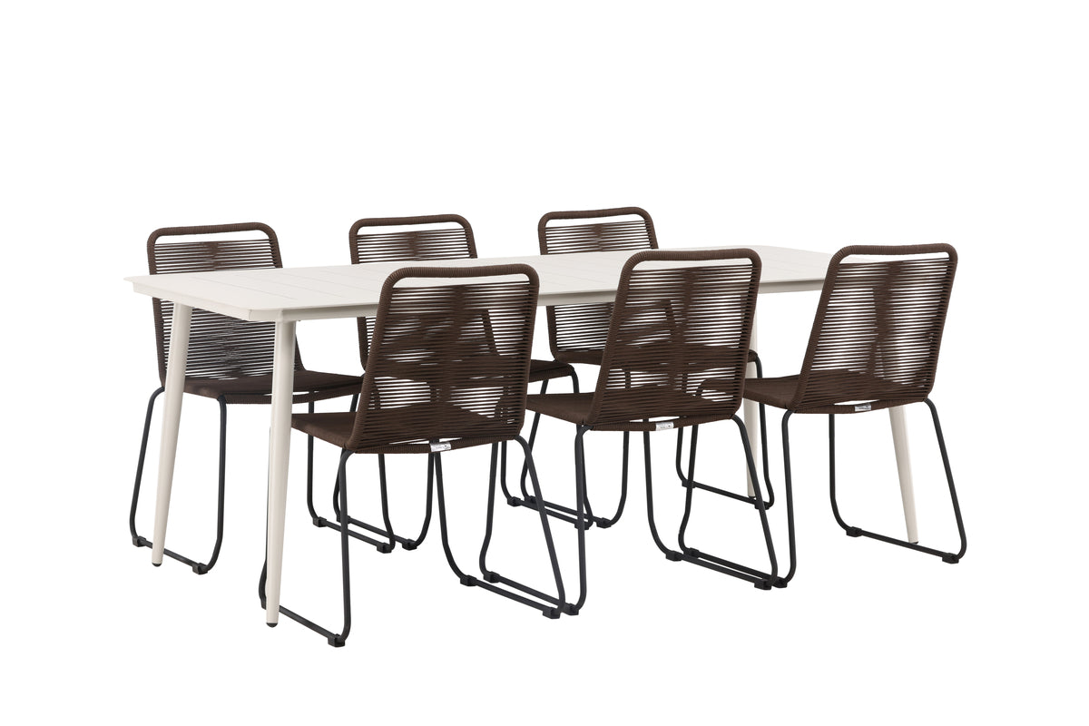 Venture Design Lina & Lindos Rektangulära Matbord 200 x 90 Beige + Matstolar 2-pack Brun/Svart