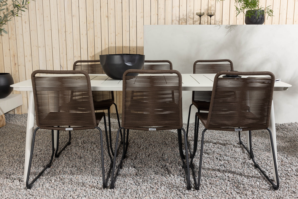 Venture Design Lina & Lindos Rektangulära Matbord 200 x 90 Beige + Matstolar 2-pack Brun/Svart