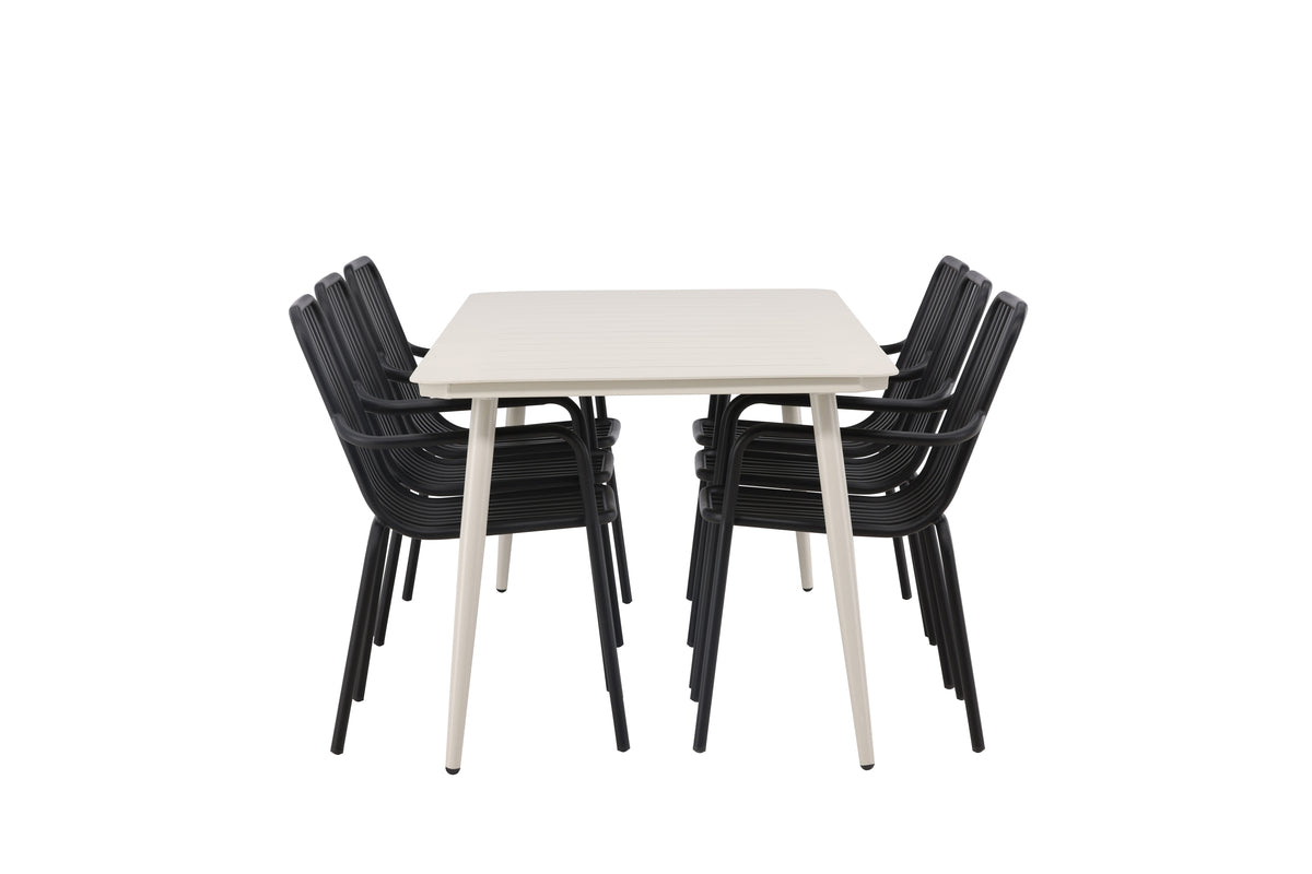 Venture Design Lina & Peking Rektangulära Matbord 90 x 200 Beige + Matstolar 2-pack Svart