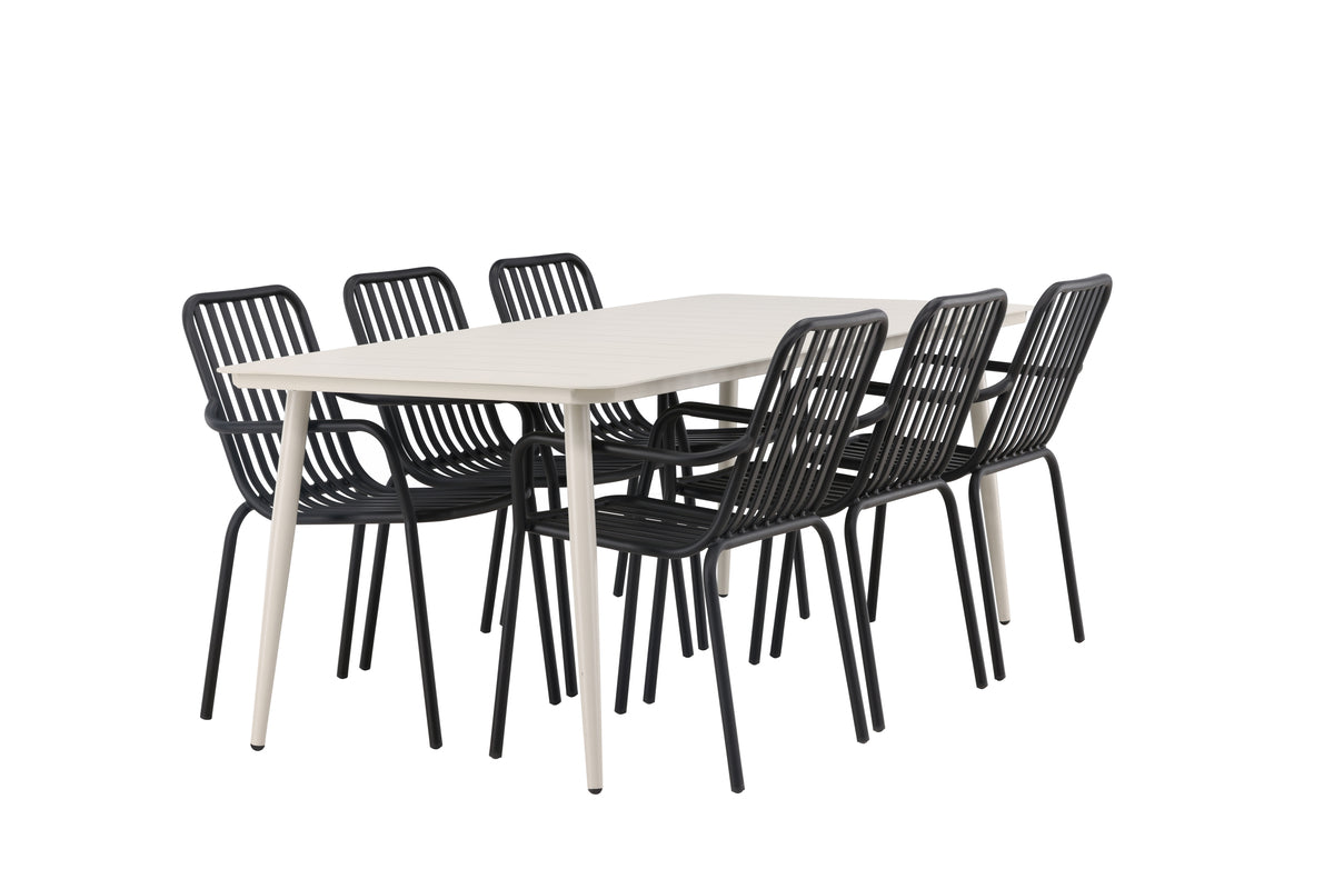 Venture Design Lina & Peking Rektangulära Matbord 90 x 200 Beige + Matstolar 2-pack Svart