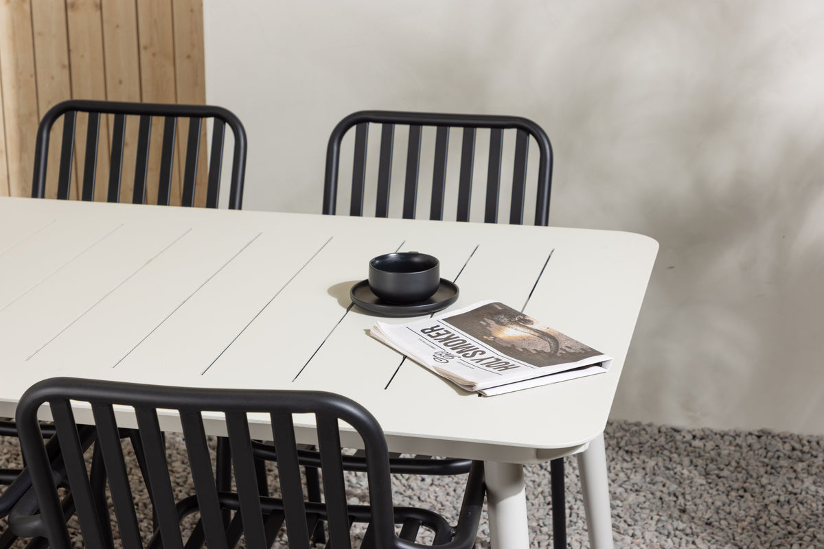 Venture Design Lina & Peking Rektangulära Matbord 90 x 200 Beige + Matstolar 2-pack Svart
