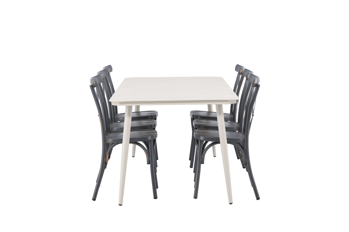 Venture Design Lina & Tablas Rektangulära Matbord 200 x 90 Beige + Matstolar 2-pack Mörkgrå