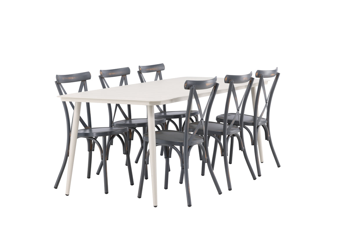 Venture Design Lina & Tablas Rektangulära Matbord 200 x 90 Beige + Matstolar 2-pack Mörkgrå