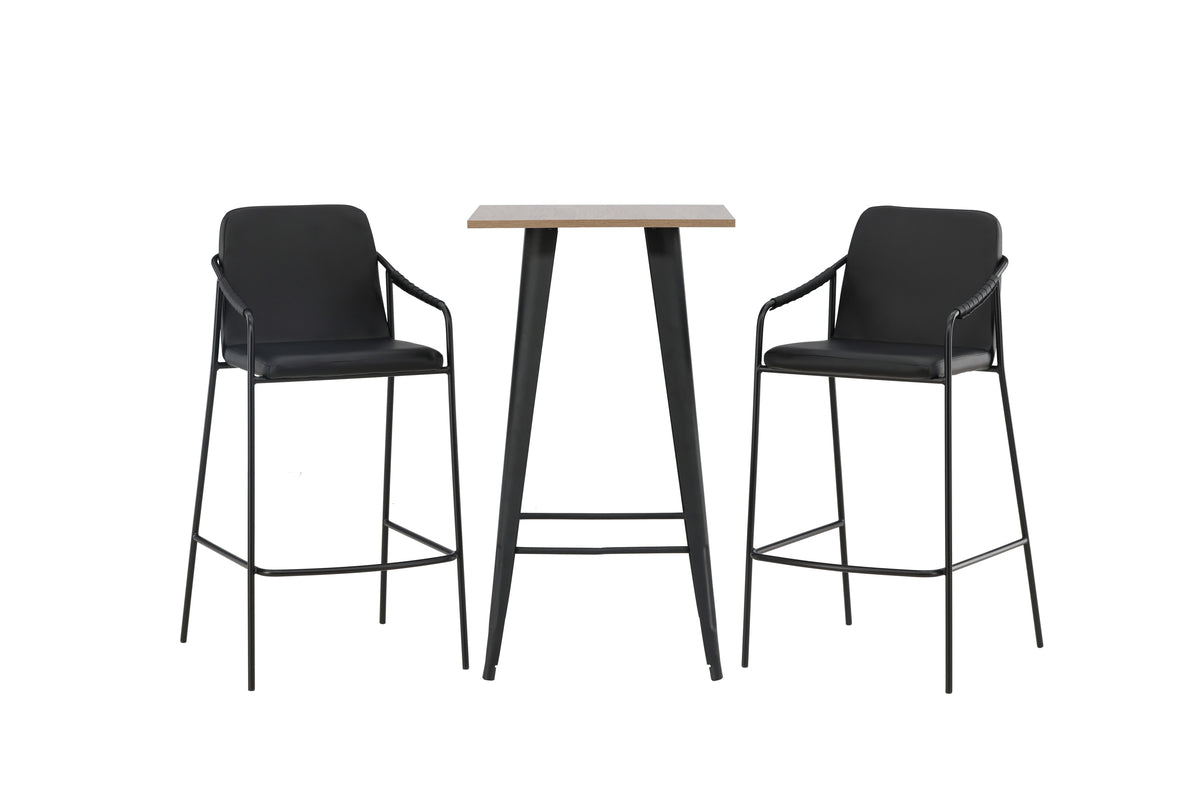 Venture Design Tempe & Tvist Barbord 60 x 60 Valnöt + Barstolar 2-pack Svart
