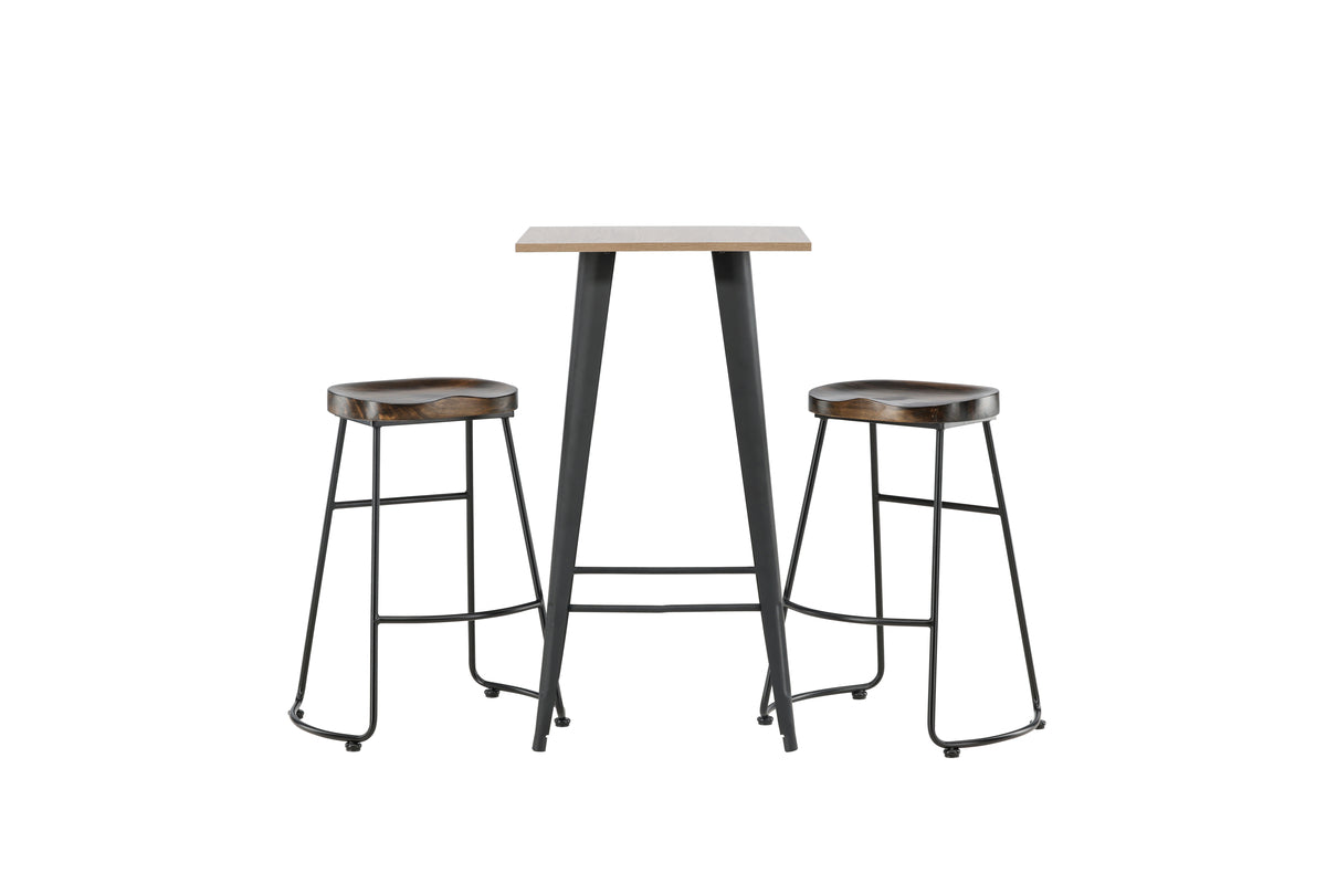Venture Design Tempe & Ozark Barbord 60 x 60 Valnöt + Barstolar 2-pack Svart
