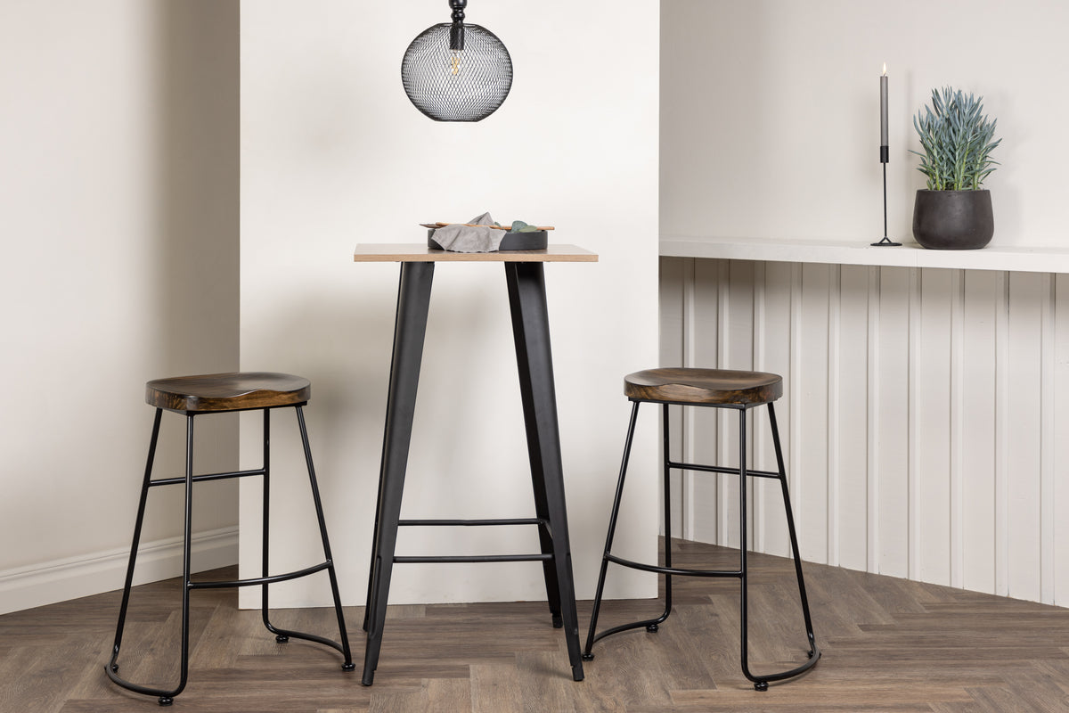 Venture Design Tempe & Ozark Barbord 60 x 60 Valnöt + Barstolar 2-pack Svart