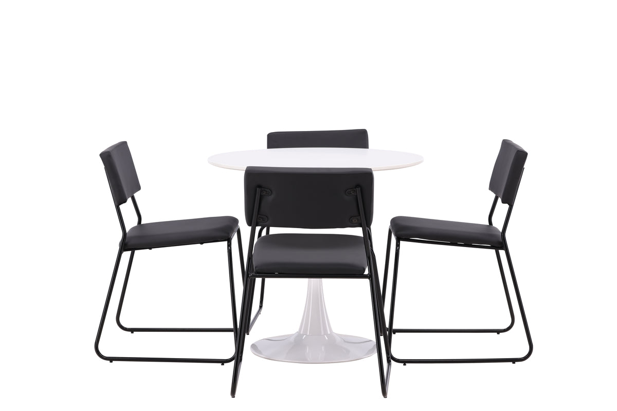 Venture Design Kenth & Hamden Matstolar 2-pack Svart + Runda Matbord ⌀80 Vit