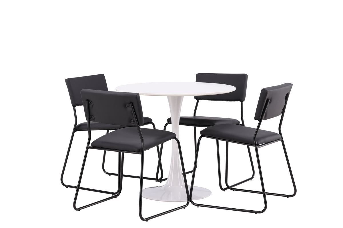 Venture Design Kenth & Hamden Matstolar 2-pack Svart + Runda Matbord ⌀80 Vit