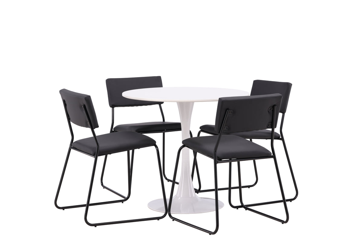 Venture Design Kenth & Hamden Matstolar 2-pack Svart + Runda Matbord ⌀80 Vit