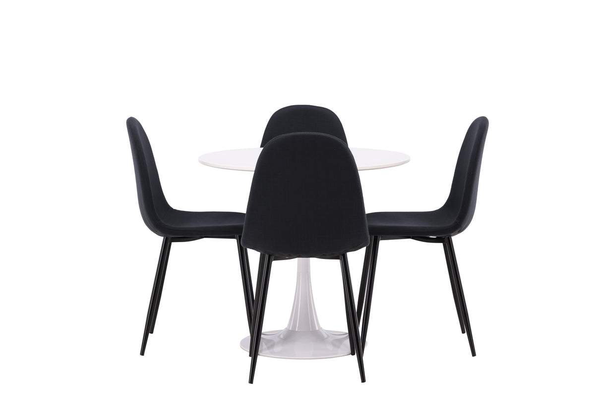 Venture Design Polar & Hamden Matstolar 2-pack Svart + Runda Matbord ⌀80 Vit