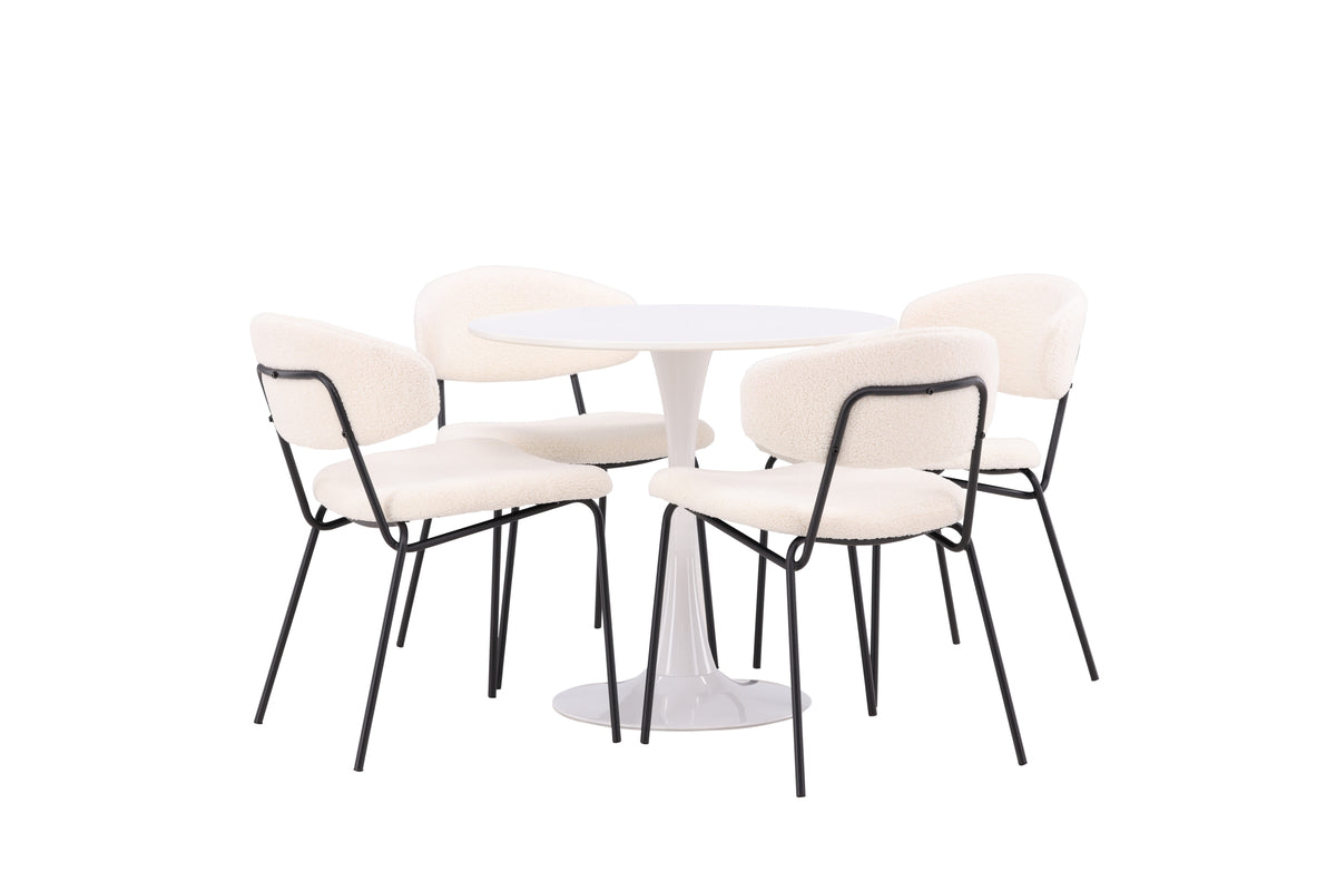 Venture Design Chico & Hamden Matstolar 2-pack Vit + Runda Matbord ⌀80 Vit