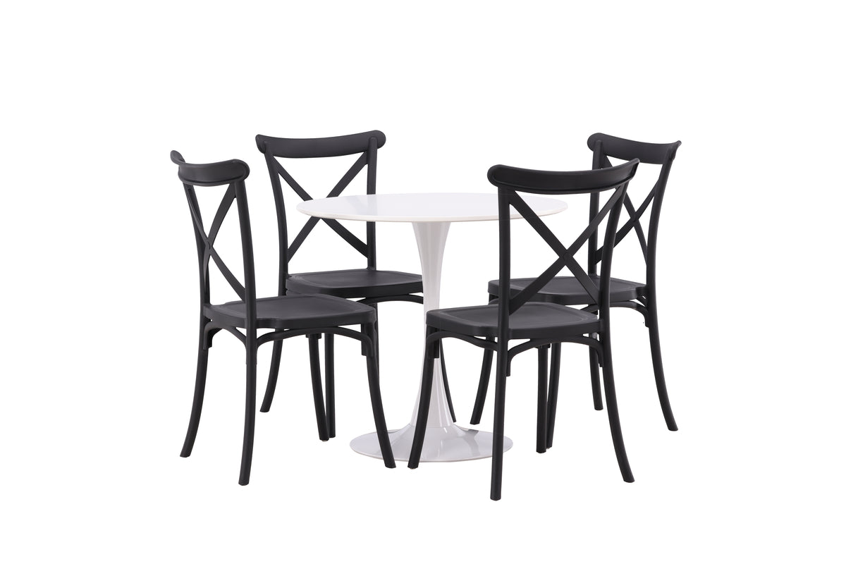 Venture Design Crosett & Hamden Matstolar 2-pack Svart + Runda Matbord ⌀80 Vit