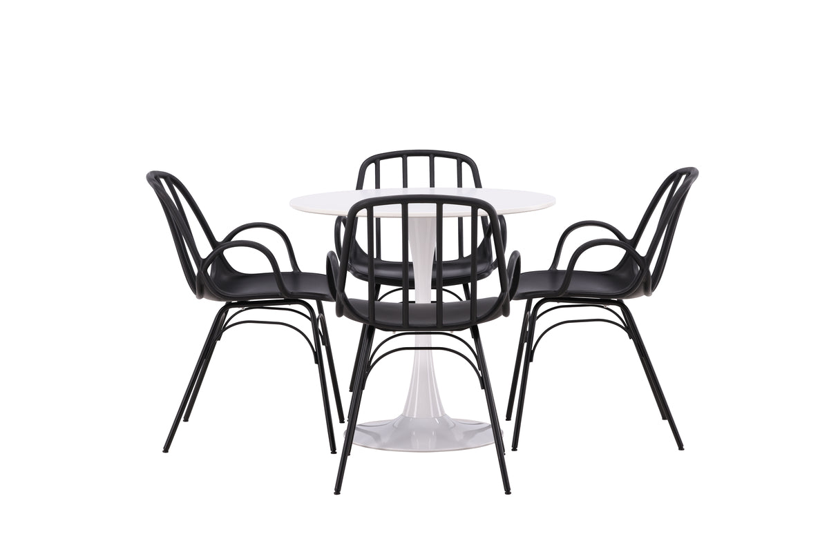 Venture Design Dyrön & Hamden Matstolar 2-pack Svart + Runda Matbord ⌀80 Vit