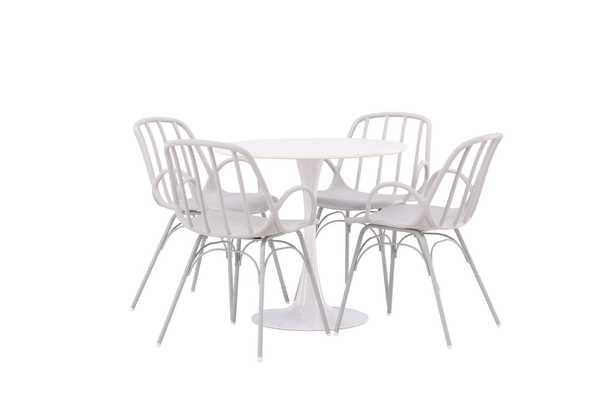 Venture Design Dyrön & Hamden Matstolar 2-pack Ljusgrå + Runda Matbord ⌀80 Vit