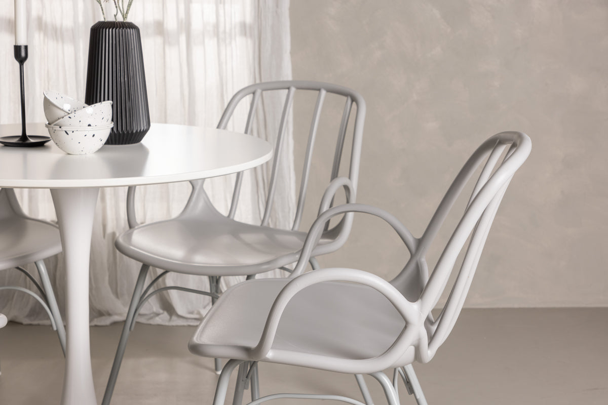 Venture Design Dyrön & Hamden Matstolar 2-pack Ljusgrå + Runda Matbord ⌀80 Vit