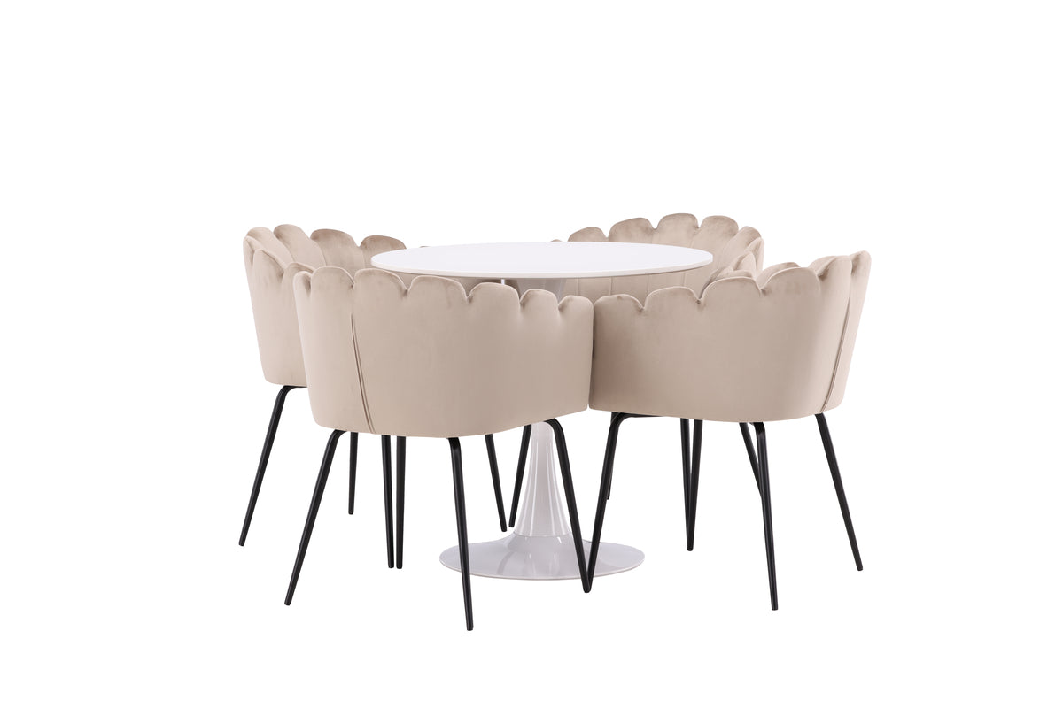 Venture Design Limhamn & Hamden Matstolar Beige + Runda Matbord ⌀80 Vit