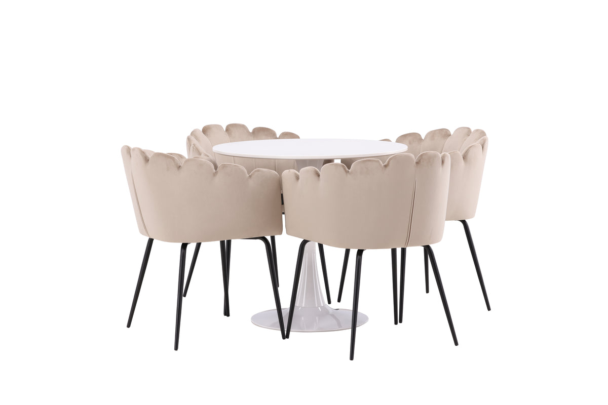Venture Design Limhamn & Hamden Matstolar Beige + Runda Matbord ⌀80 Vit