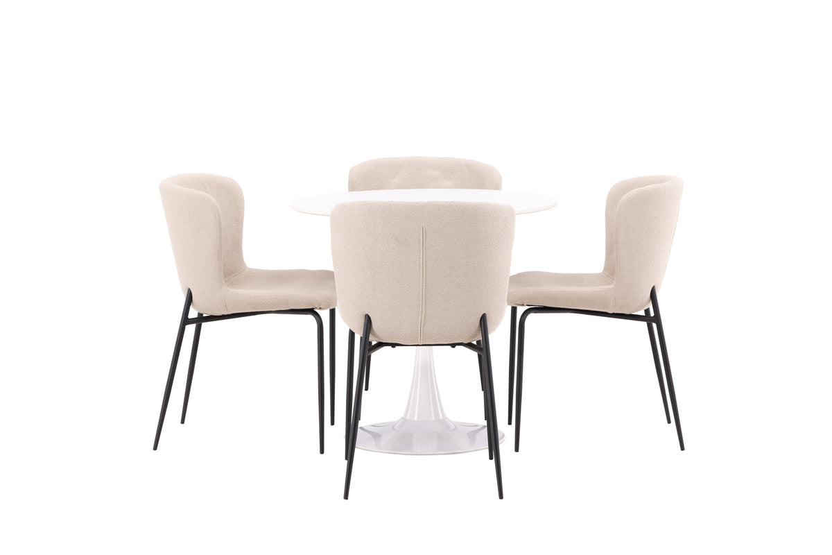 Venture Design Modesto & Hamden Matstolar 2-pack Beige + Runda Matbord ⌀80 Vit