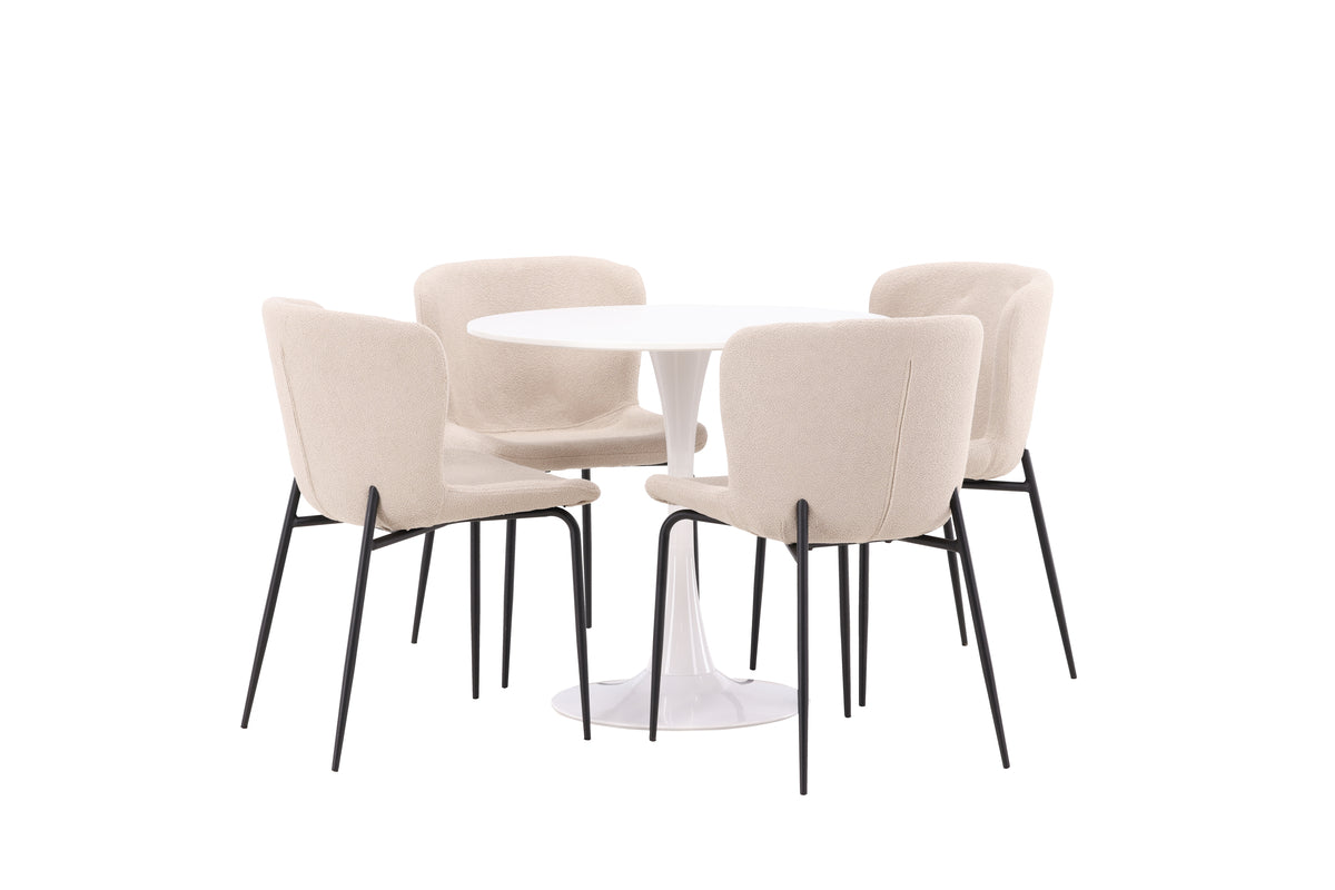 Venture Design Modesto & Hamden Matstolar 2-pack Beige + Runda Matbord ⌀80 Vit