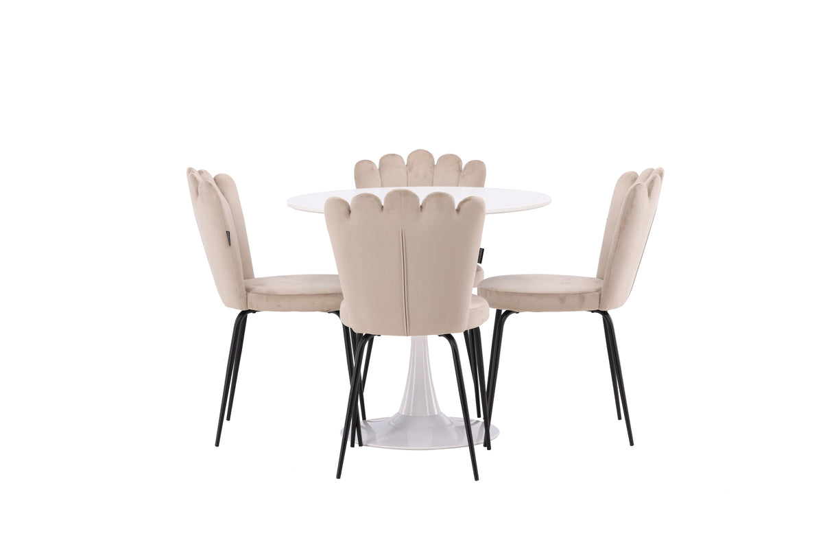 Venture Design Limhamn & Hamden Matstolar 2-pack Beige + Runda Matbord ⌀80 Vit