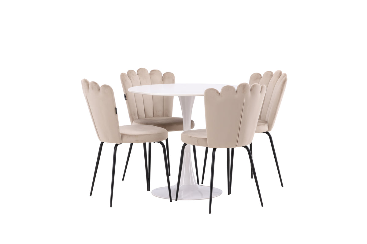 Venture Design Limhamn & Hamden Matstolar 2-pack Beige + Runda Matbord ⌀80 Vit