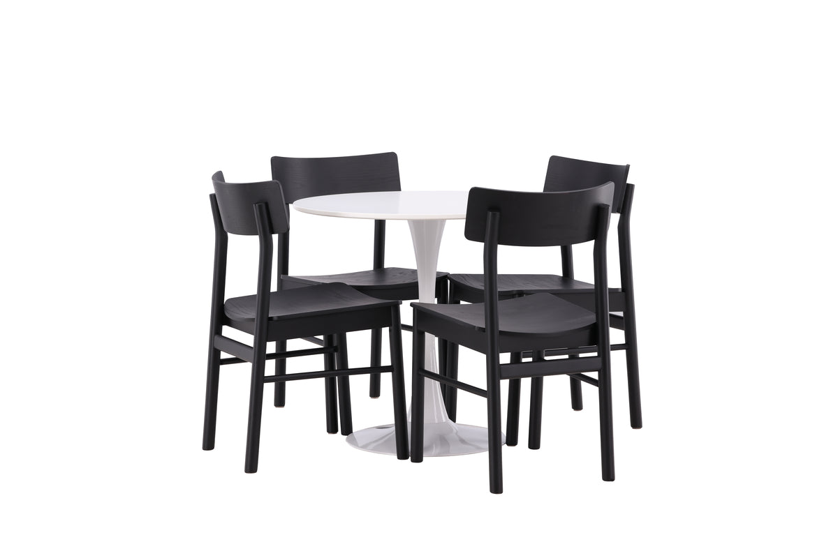 Venture Design Montros & Hamden Matstolar 2-pack Svart + Runda Matbord ⌀80 Vit