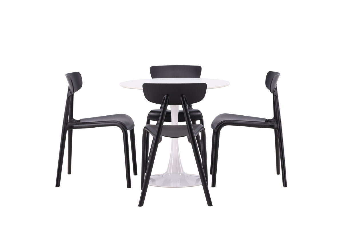 Venture Design Ursholmen & Hamden Matstolar 2-pack Svart + Runda Matbord ⌀80 Vit