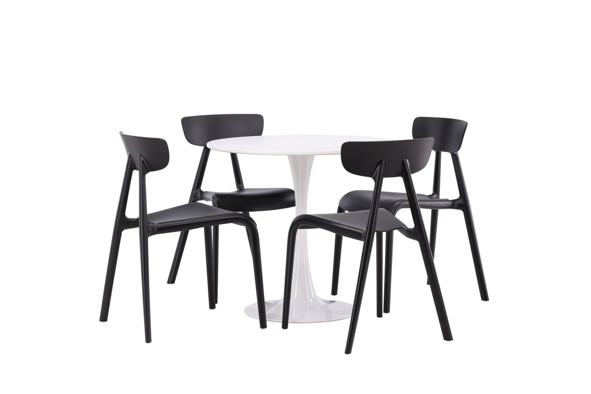 Venture Design Ursholmen & Hamden Matstolar 2-pack Svart + Runda Matbord ⌀80 Vit