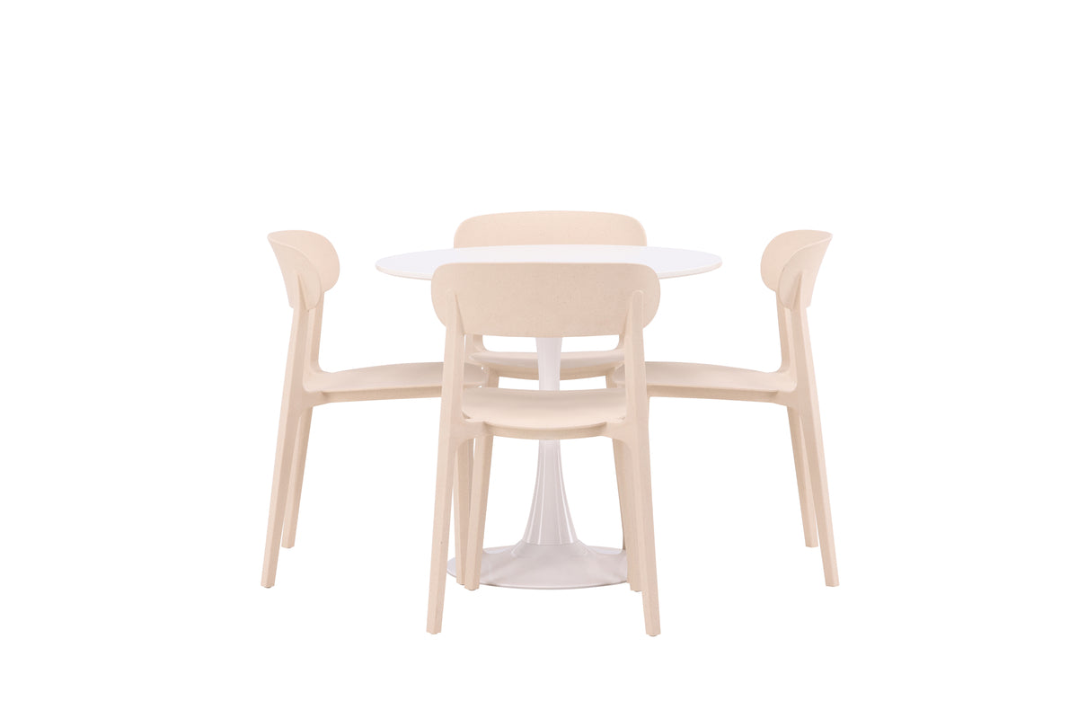 Venture Design Åstol & Hamden Matstolar 2-pack Beige + Runda Matbord ⌀80 Vit
