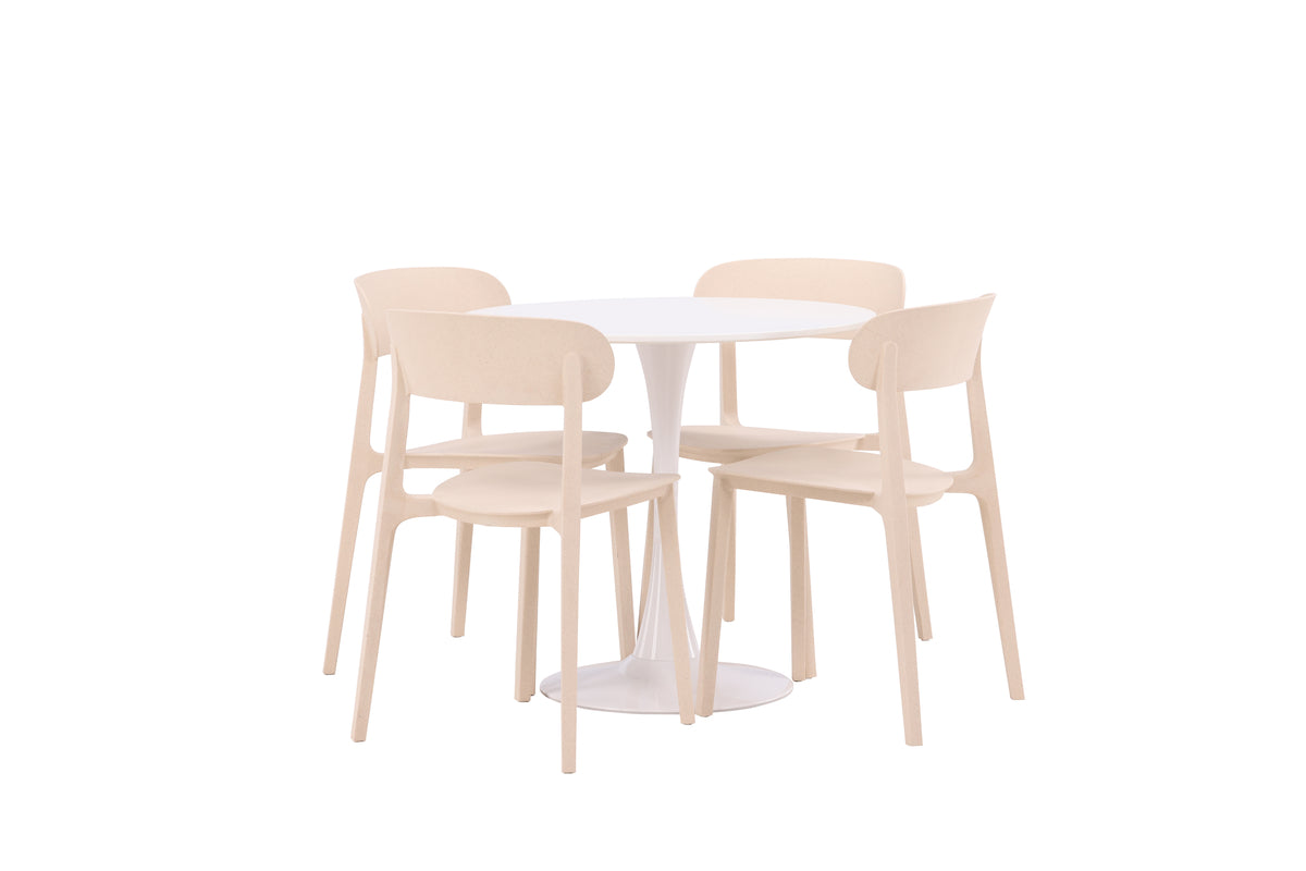 Venture Design Åstol & Hamden Matstolar 2-pack Beige + Runda Matbord ⌀80 Vit