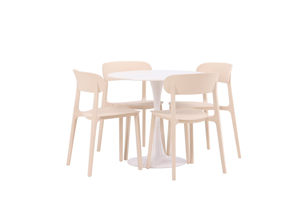 Venture Design Åstol & Hamden Matstolar 2-pack Beige + Runda Matbord ⌀80 Vit