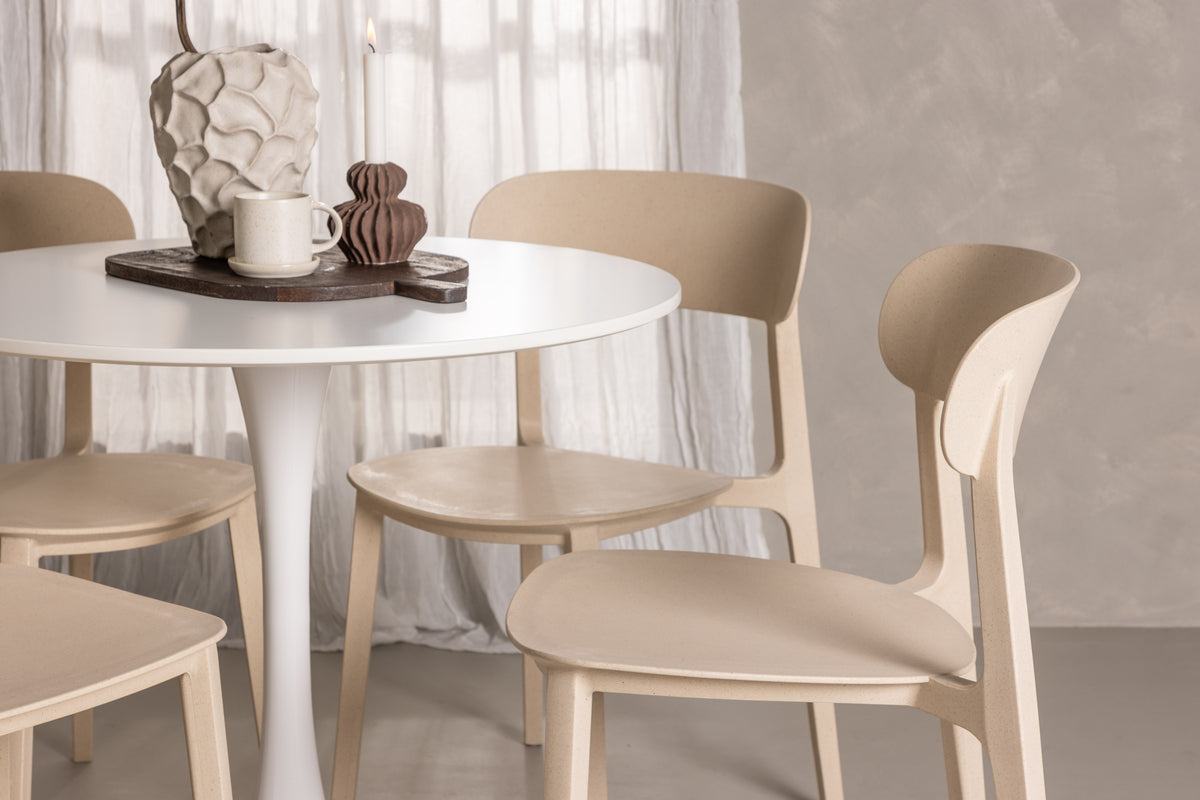 Venture Design Åstol & Hamden Matstolar 2-pack Beige + Runda Matbord ⌀80 Vit