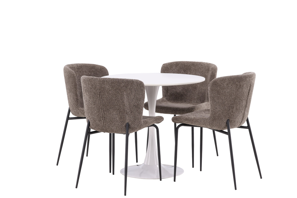 Venture Design Modesto & Hamden Matstolar 2-pack Brun + Runda Matbord ⌀80 Vit